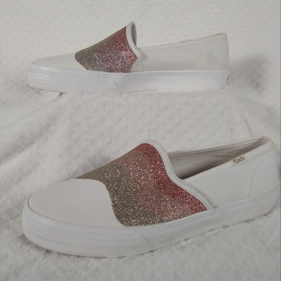NWOT Keds Women's White Double Decker Wave Glitter Dusted Slip-On Shoes 8.5 - Picture 4 of 9
